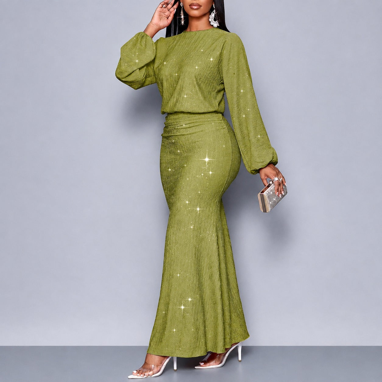 Dress Rosalind™ with Shimmering Effect, Defined Waist and Long Sleeves