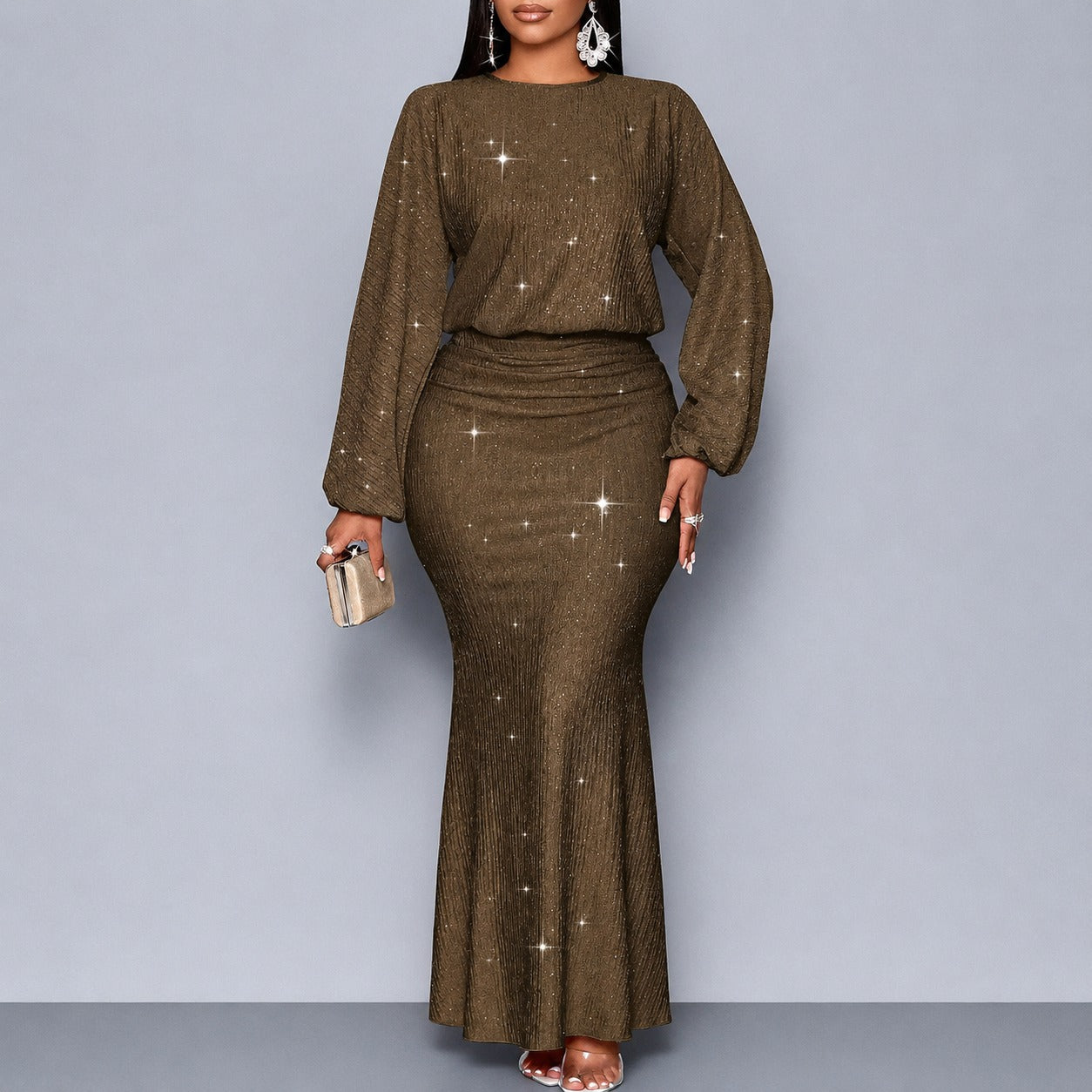 Dress Rosalind™ with Shimmering Effect, Defined Waist and Long Sleeves