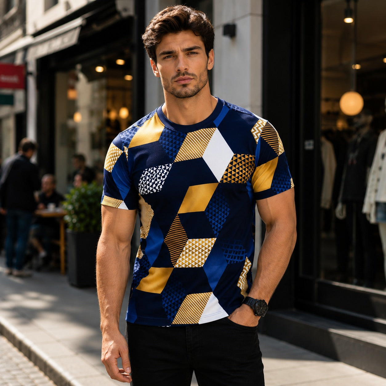 T-Shirt Langford™ with Geometric Print, Crew Neck and Short Sleeves
