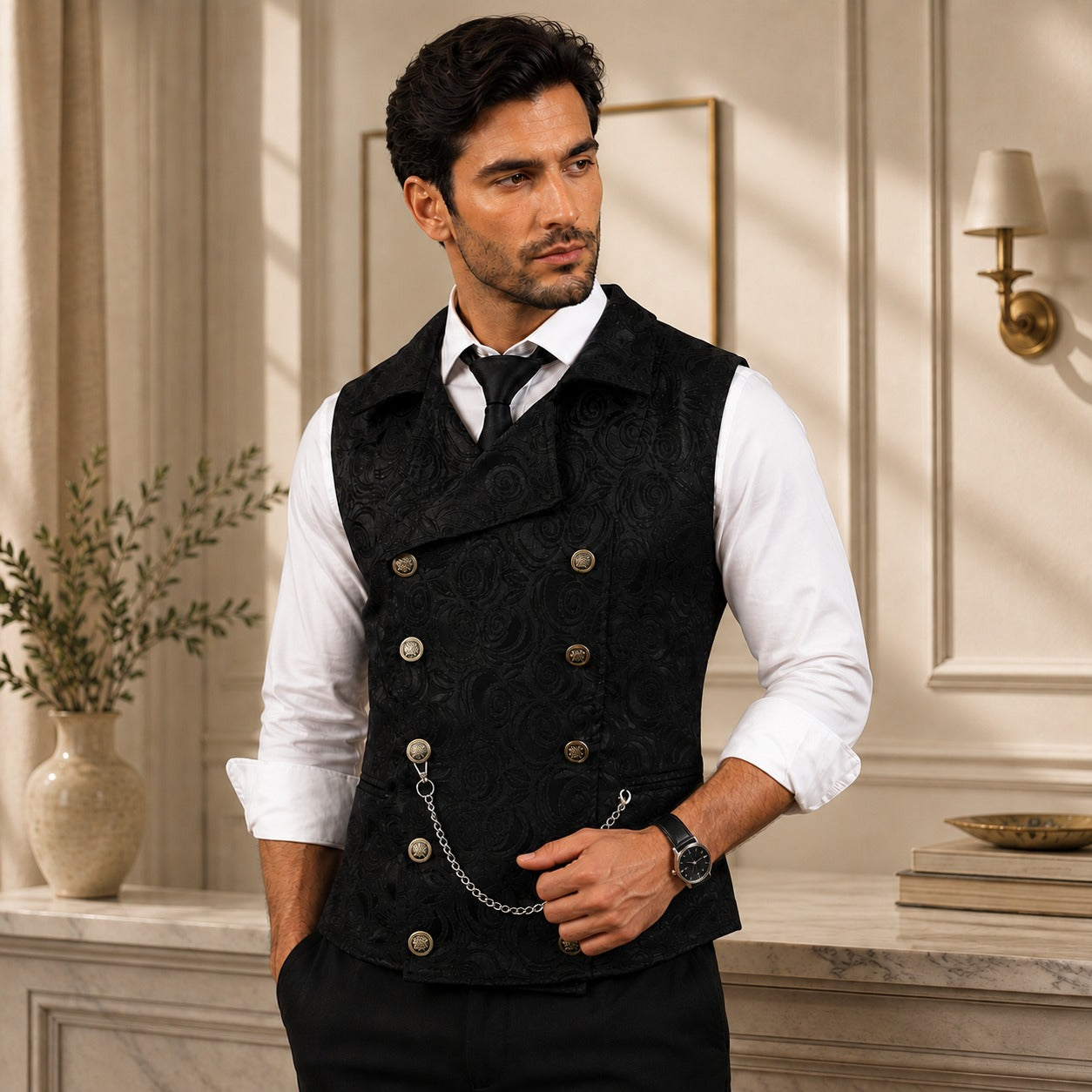Vest Westcott™ with Floral Texture and Double-Breasted Closure