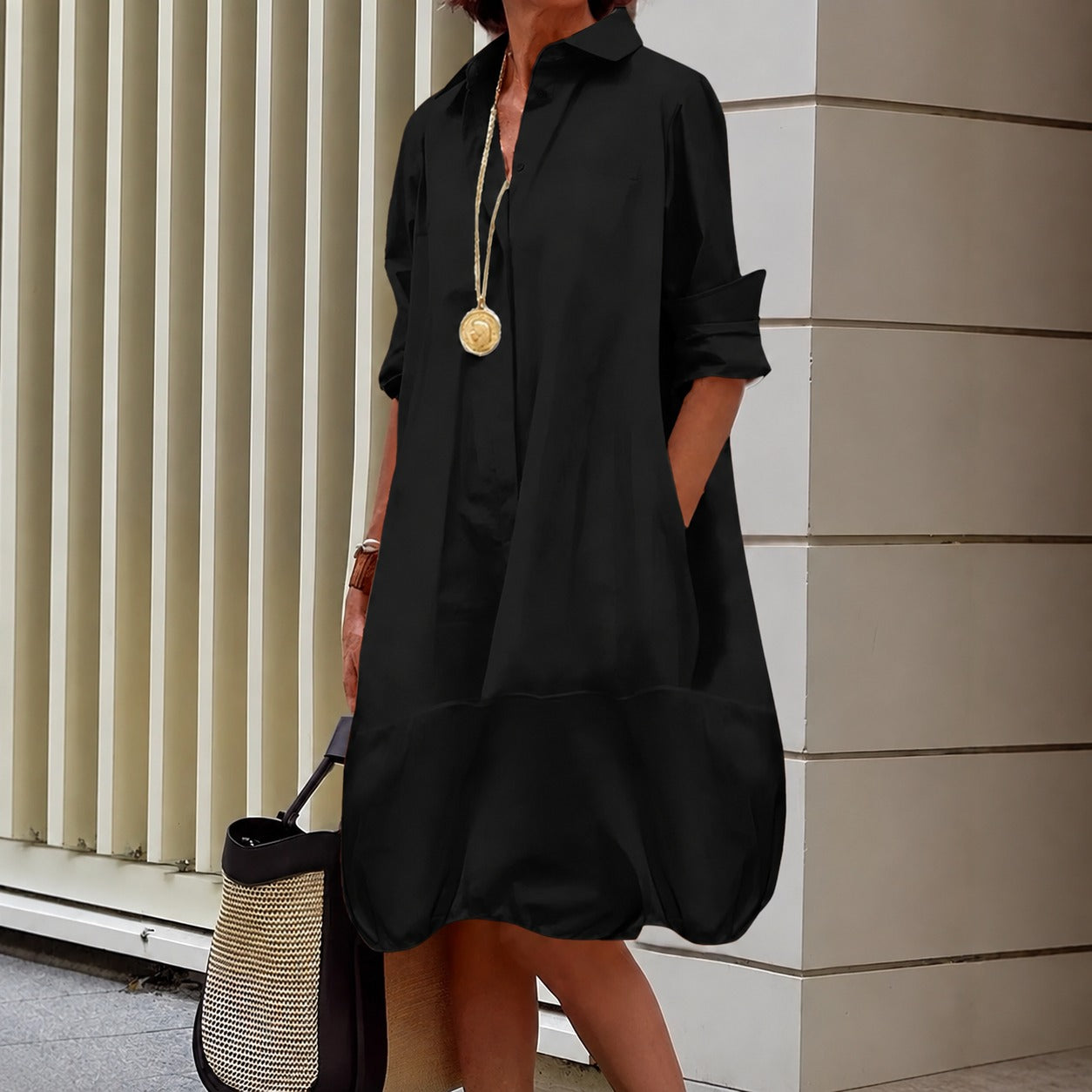 Shirt Dress Chelsea™ with Relaxed Fit and Balloon Hem