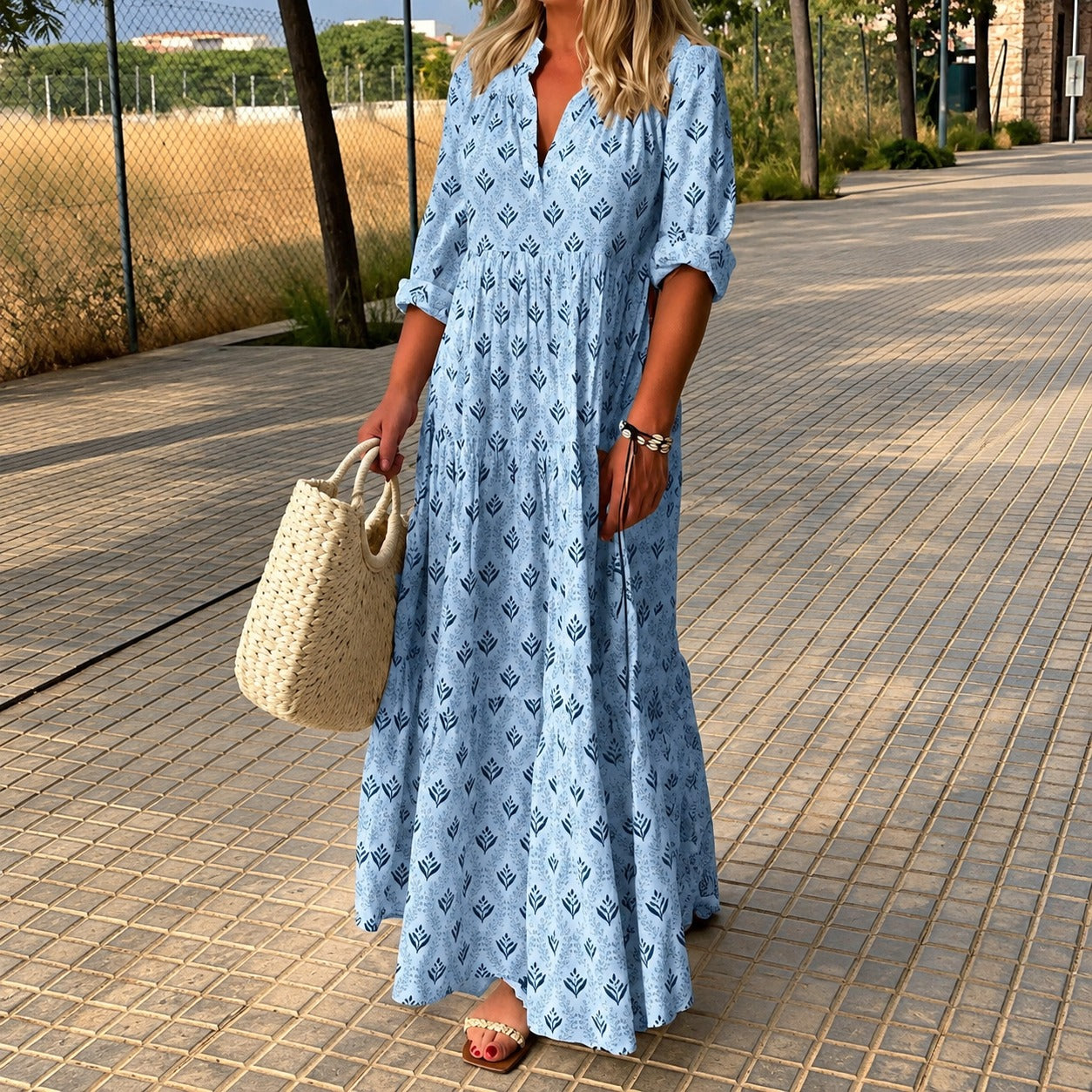 Marena™ Dress with Ornamental Print and 3/4 Sleeves
