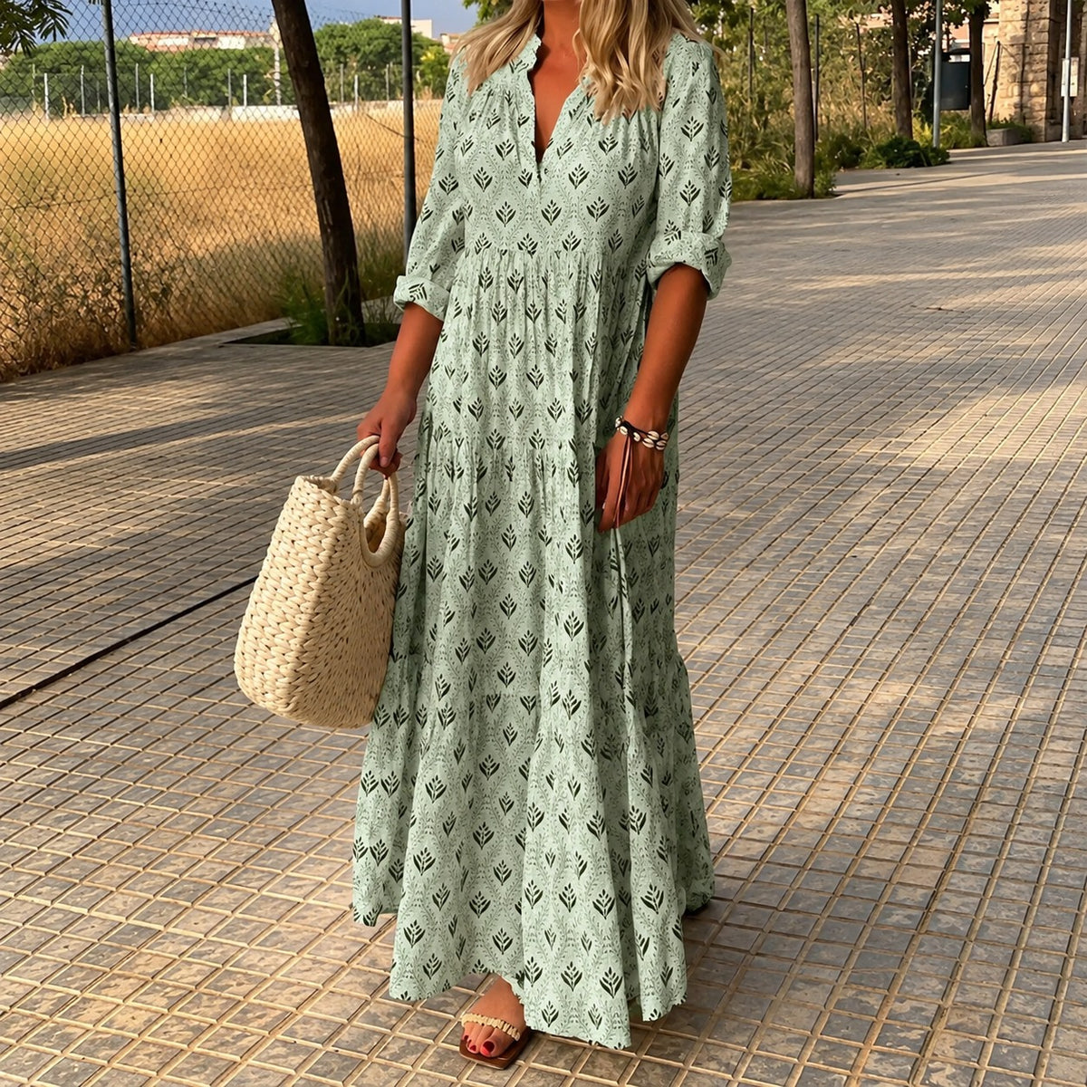 Marena™ Dress with Ornamental Print and 3/4 Sleeves