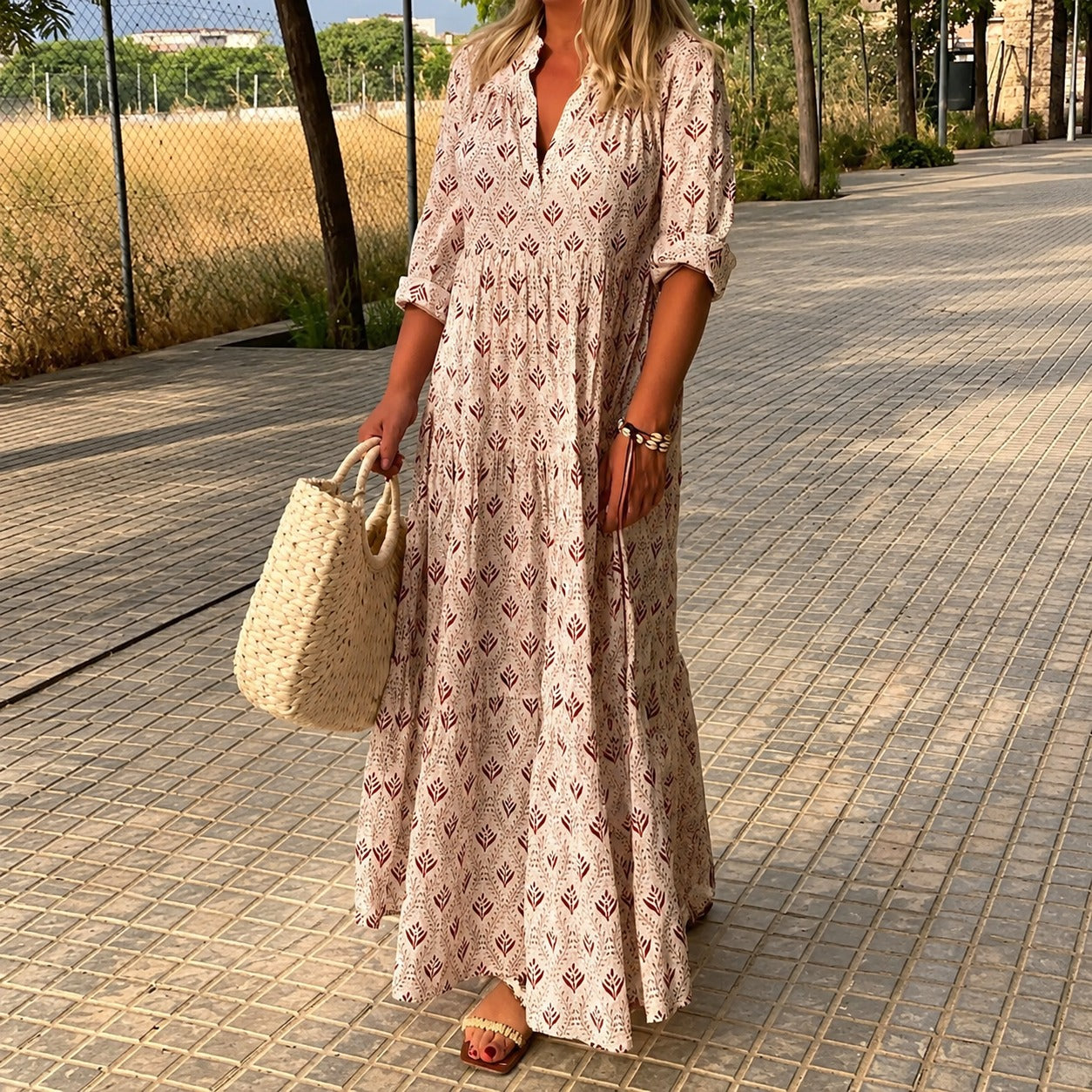 Marena™ Dress with Ornamental Print and 3/4 Sleeves