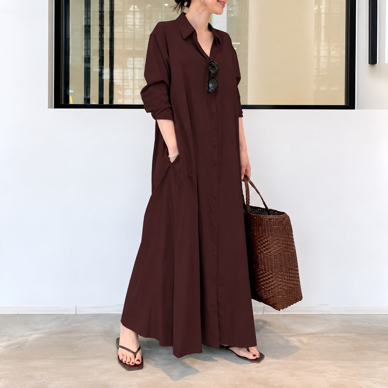 Dress Savannah™ in Linen-Cotton with Shirt Collar, Button-Front and Relaxed Fit