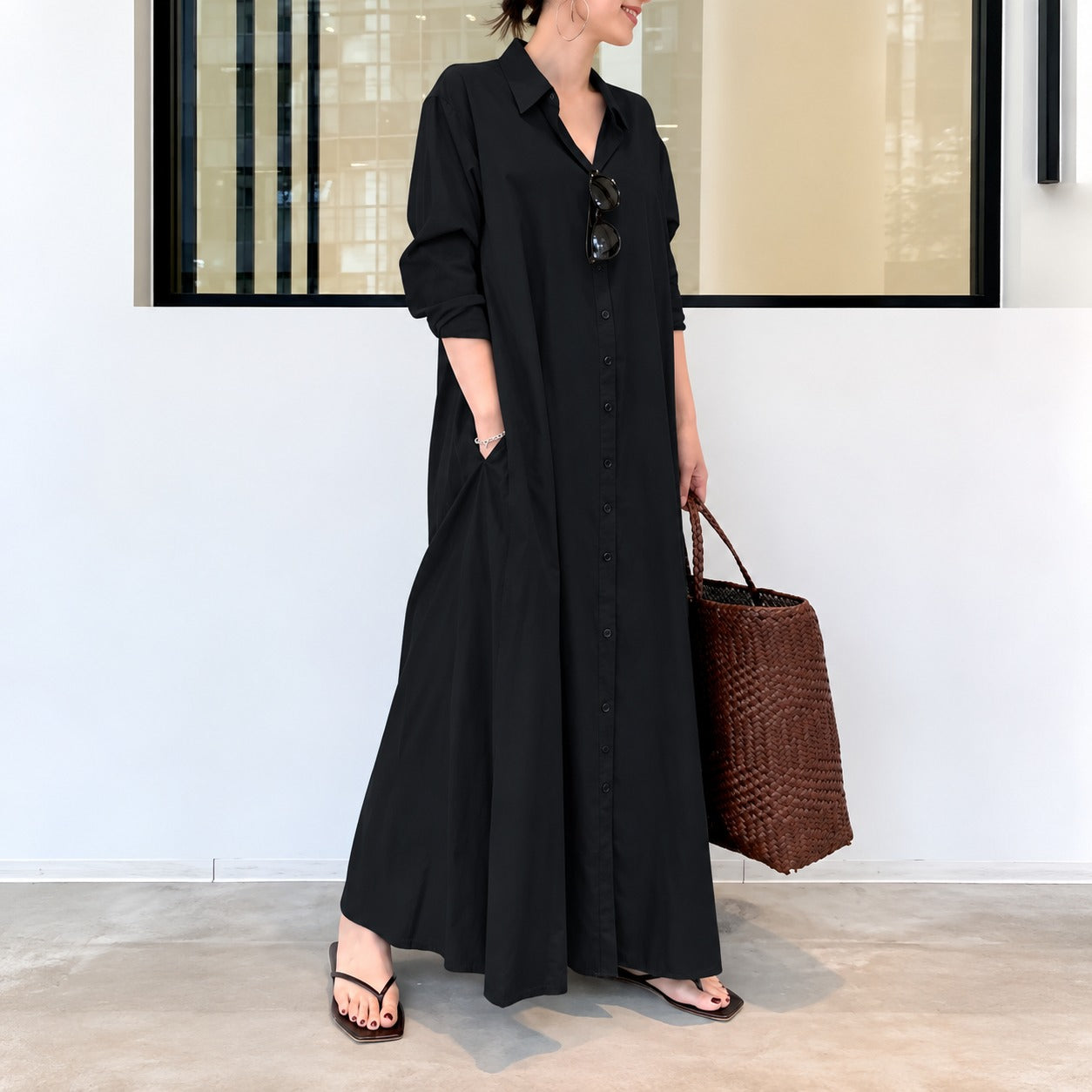 Dress Savannah™ in Linen-Cotton with Shirt Collar, Button-Front and Relaxed Fit
