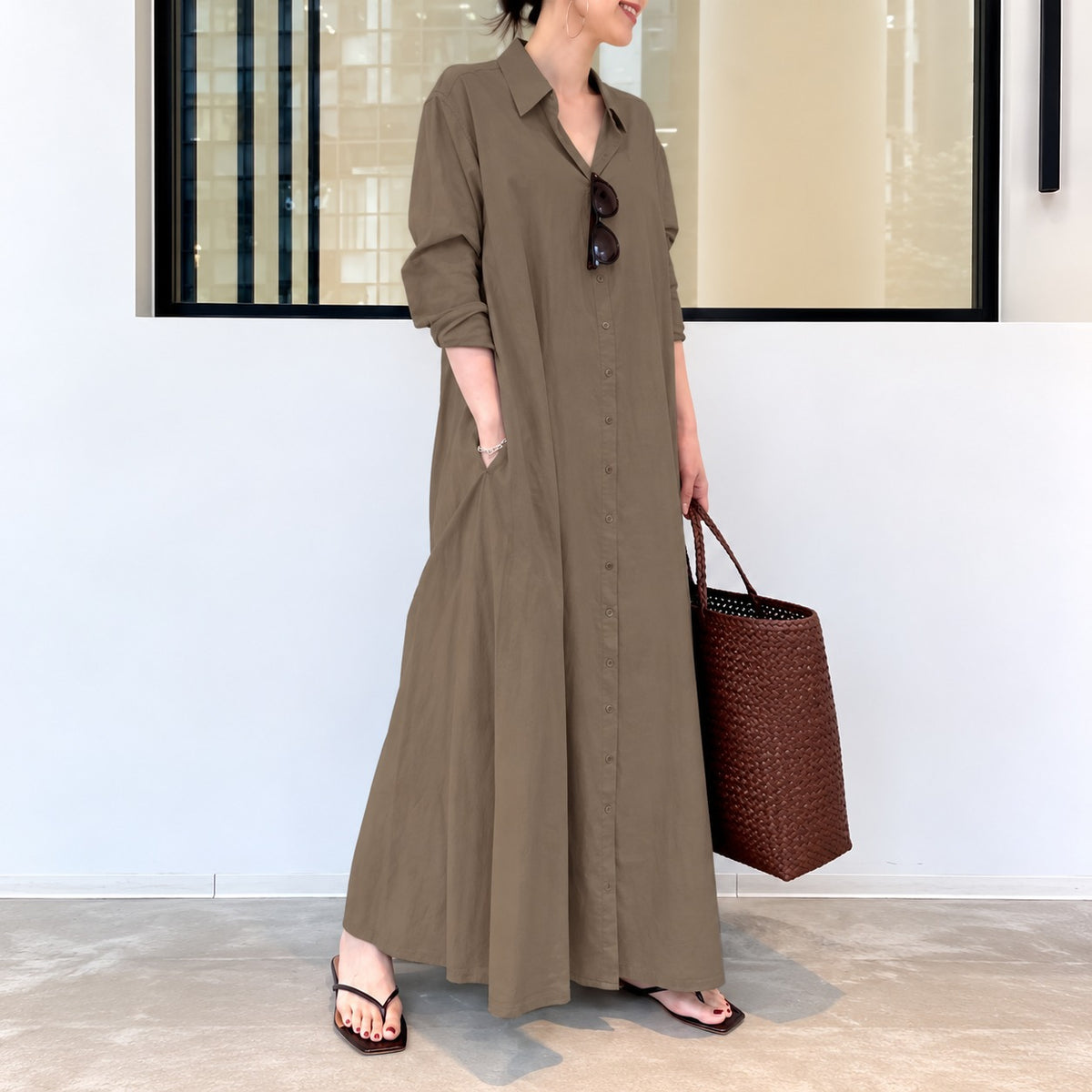 Dress Savannah™ in Linen-Cotton with Shirt Collar, Button-Front and Relaxed Fit