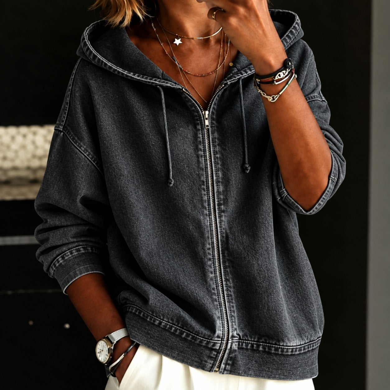 Jacket Dakota™ with Hood, Washed Finish and Full-Zip Front