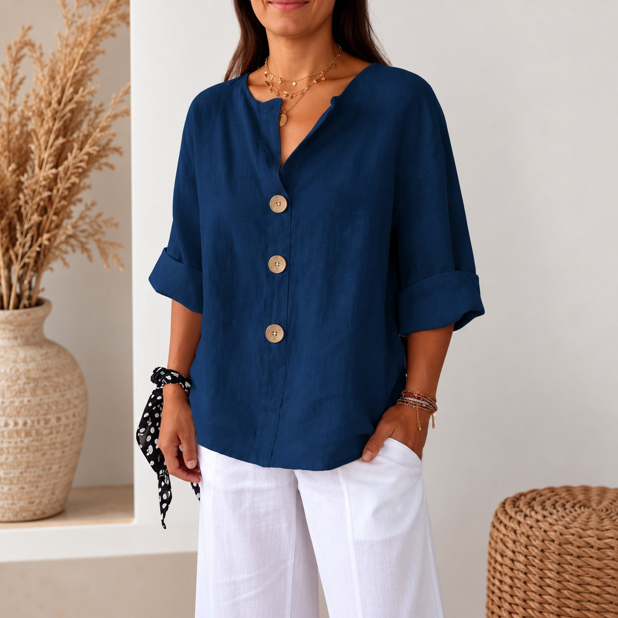 Avelora™ Blouse with Relaxed Fit, Front Buttons and Easy Drape