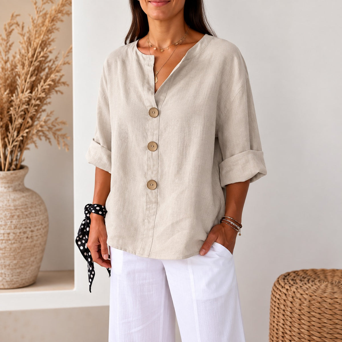 Avelora™ Blouse with Relaxed Fit, Front Buttons and Easy Drape
