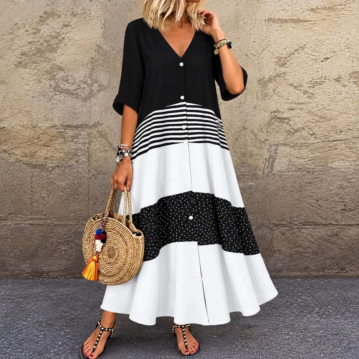 Dress Corinne™ with Contrast Panels and Button Front