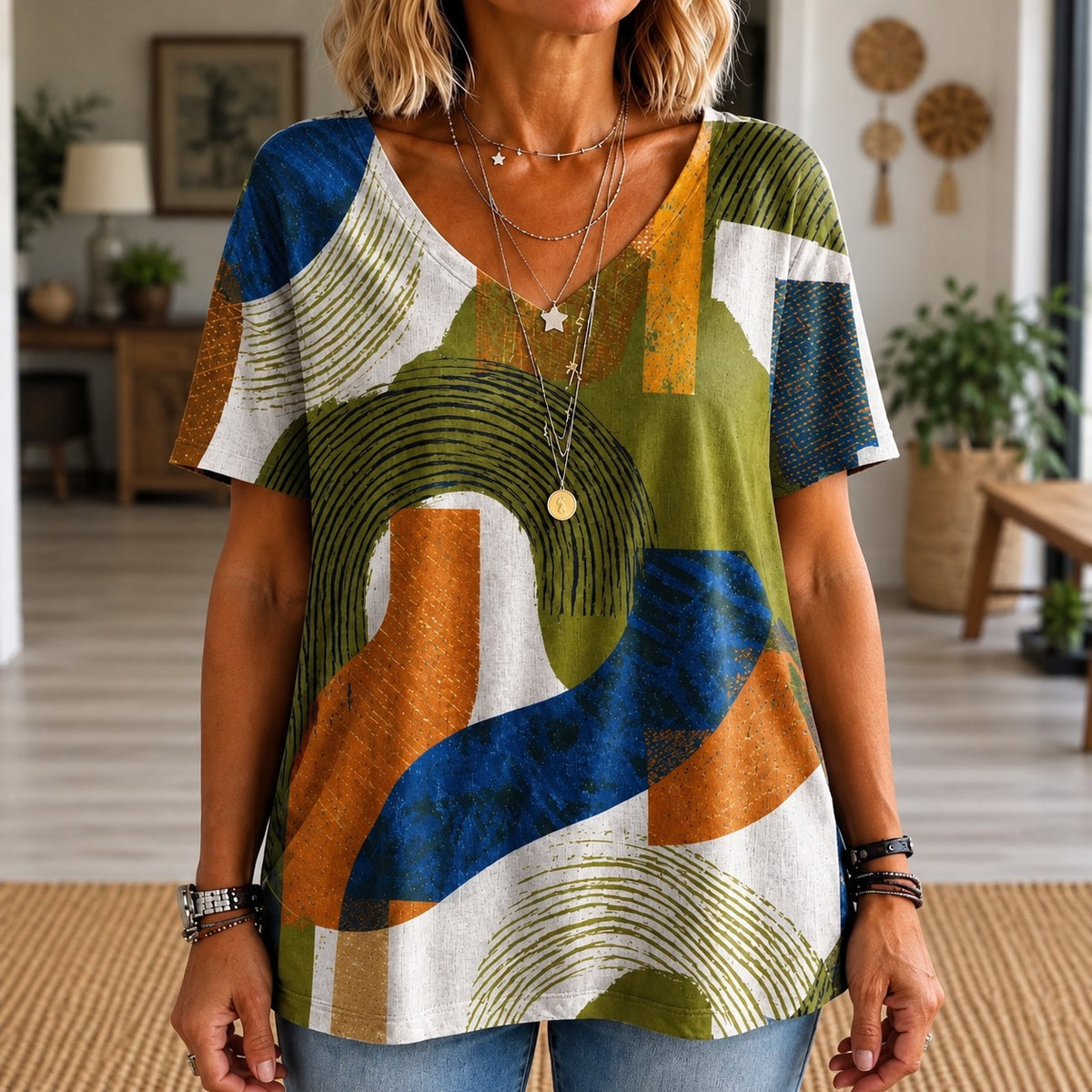Blouse Solana™ with Abstract Print, V-Neck and Relaxed Fit