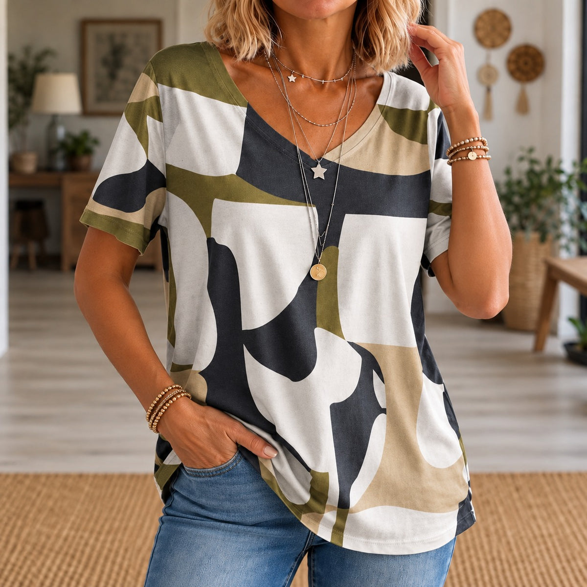 Blouse Solana™ with Abstract Print, V-Neck and Relaxed Fit