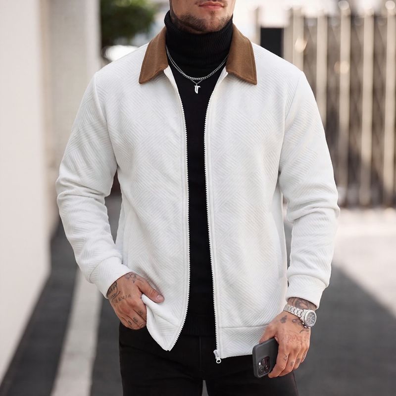 Alaric™ Jacket with Textured Chevron Fabric and Contrast Collar