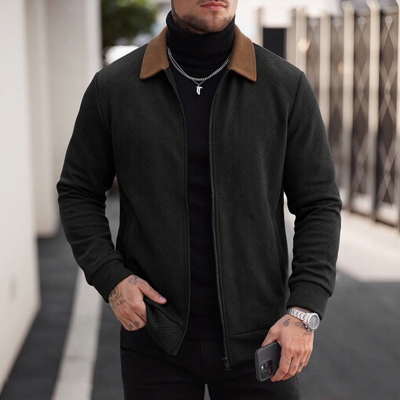 Alaric™ Jacket with Textured Chevron Fabric and Contrast Collar