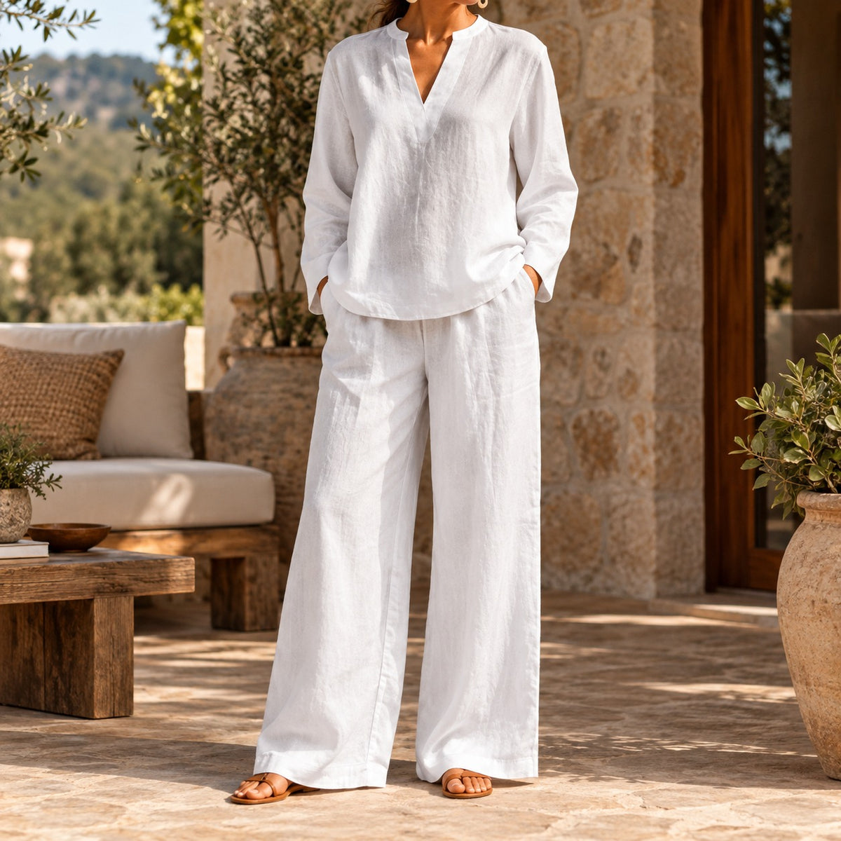 Arezia™ Two-Piece Set with Long-Sleeve Top and Wide-Leg Palazzo Pants