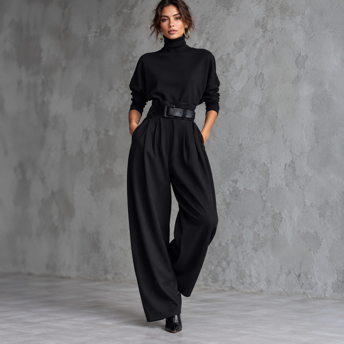 Estella™ Dressy Set with High-Neck Top and Belted Tailored Pants