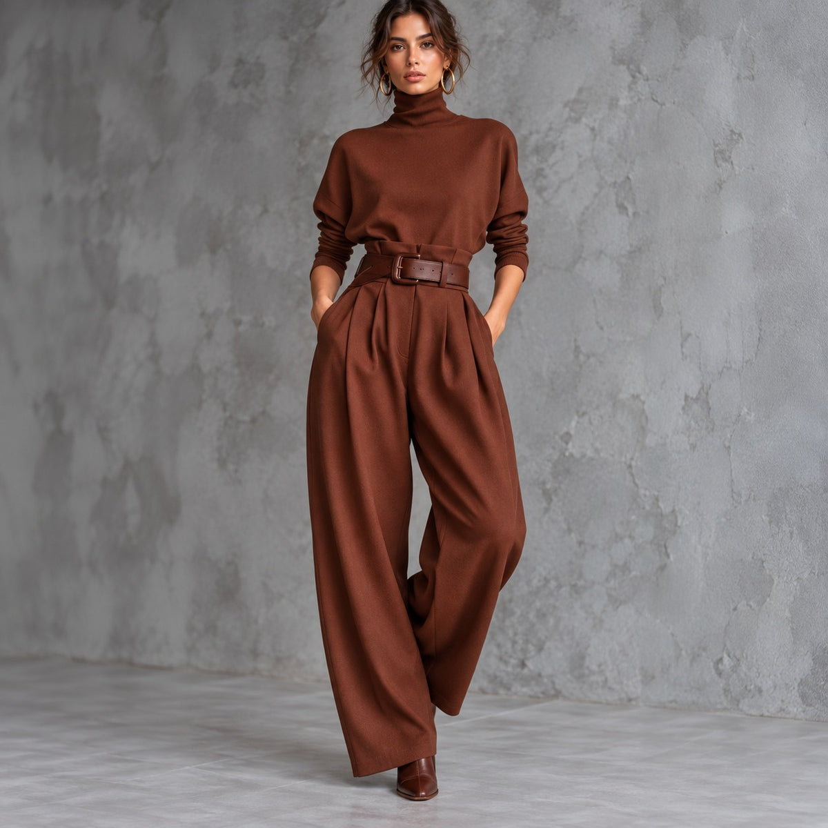 Estella™ Dressy Set with High-Neck Top and Belted Tailored Pants