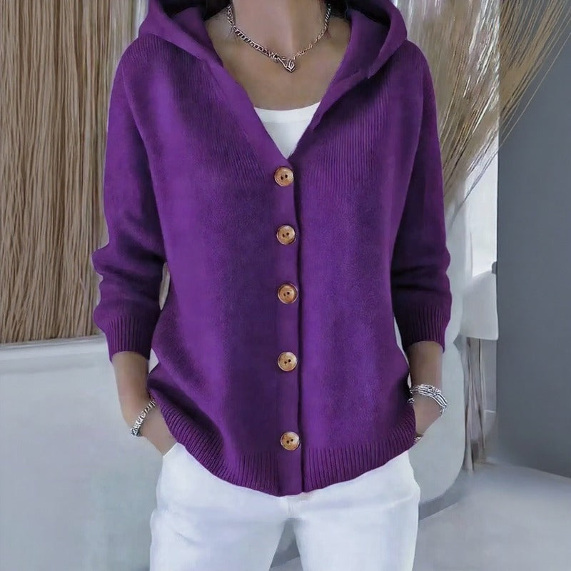 Caterina™ Cardigan in Textured Knit with Chic Front Buttons and a Cozy Hood