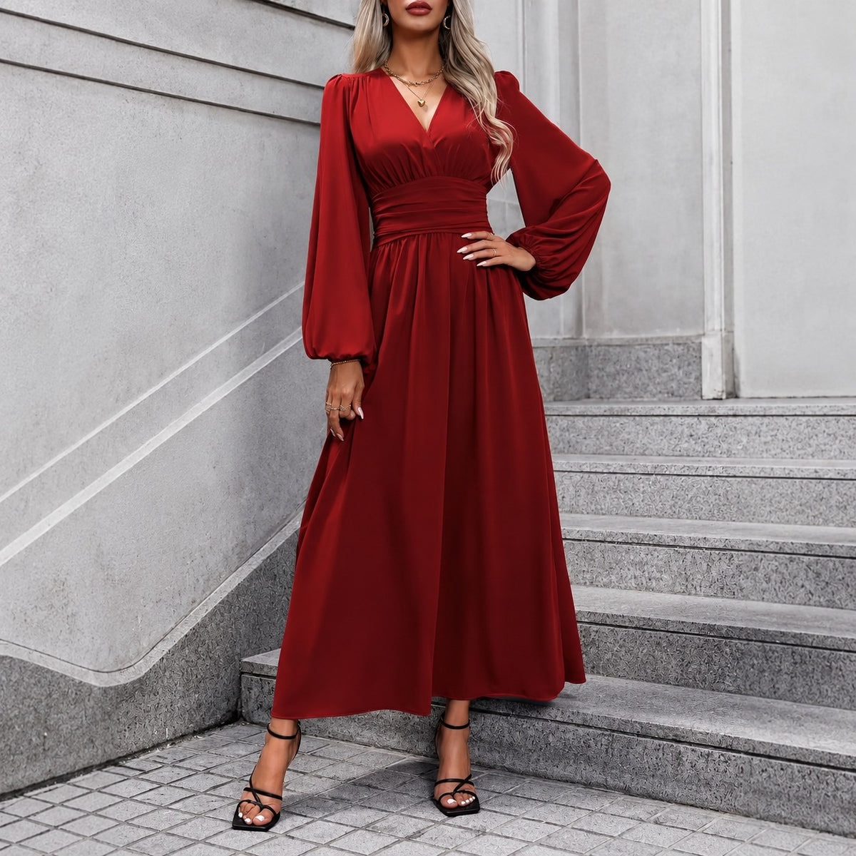 Dress Juliette™ with Draped Waist and Balloon Sleeves