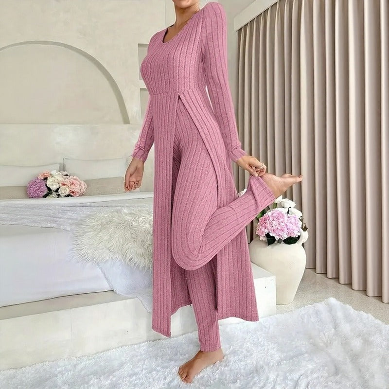 Hera™ Two-Piece Set with Long Layered Top, Side Slit and High-Waisted Pants