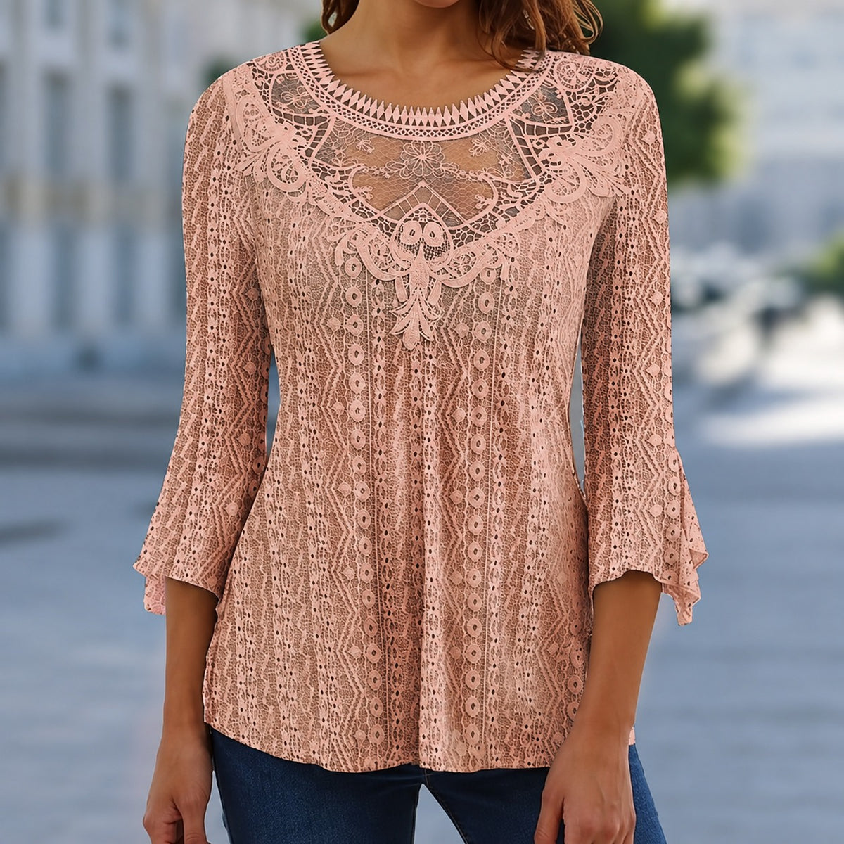 Blouse Annecy™ With Ornamental Embroidery, Lace Details and Wide Sleeves