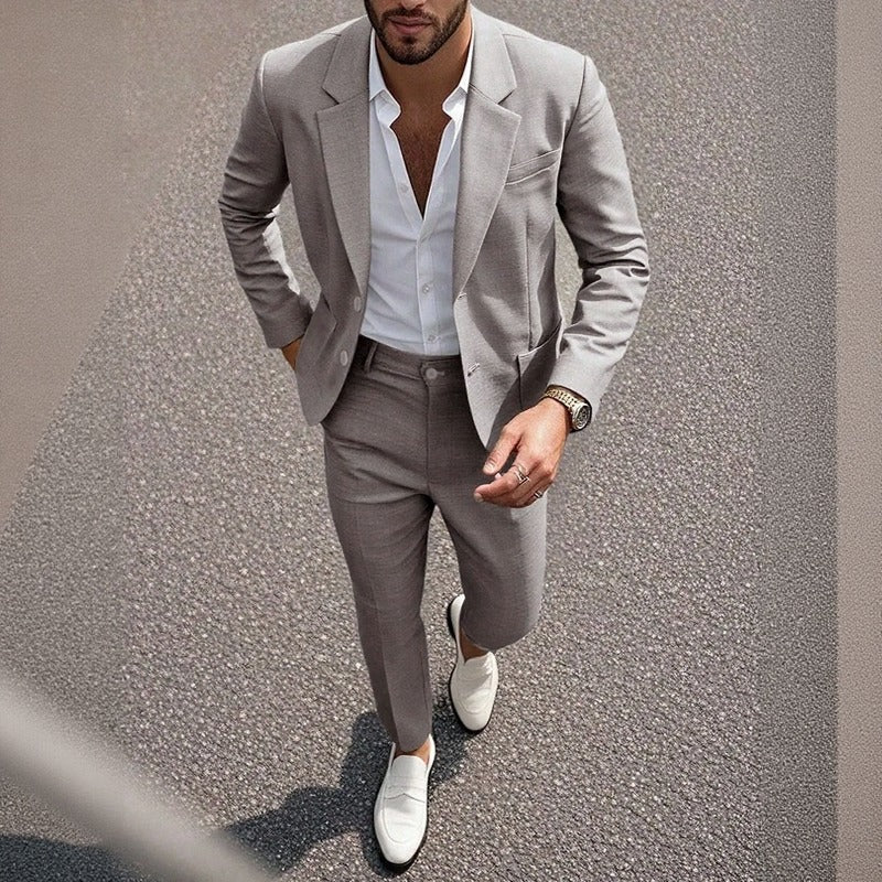 Montieri™ Casual Suit with Classic-Lapel Blazer and Straight-Leg Tailored Pants