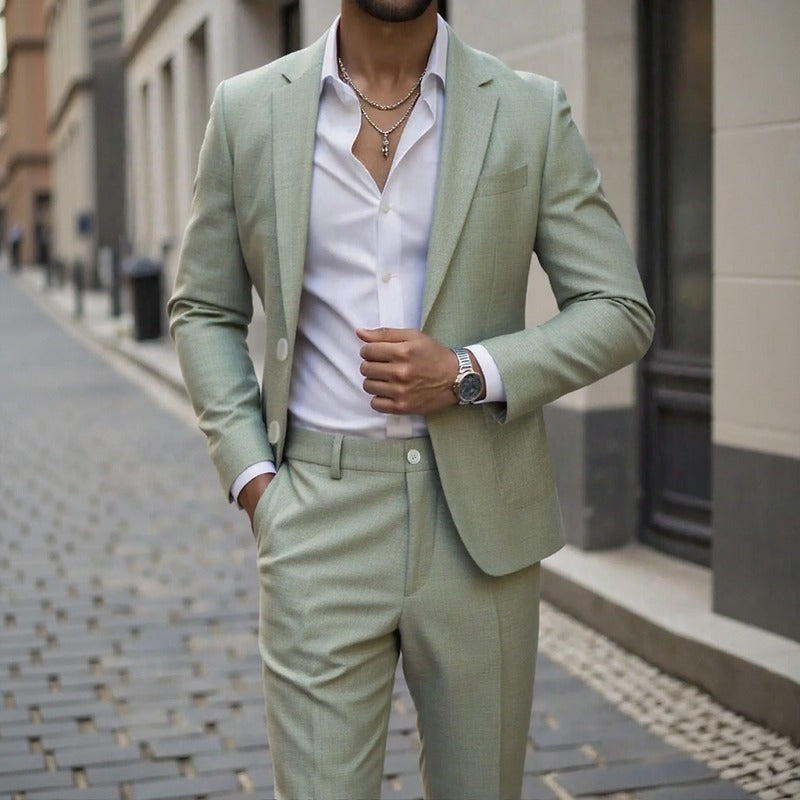 Montieri™ Casual Suit with Classic-Lapel Blazer and Straight-Leg Tailored Pants