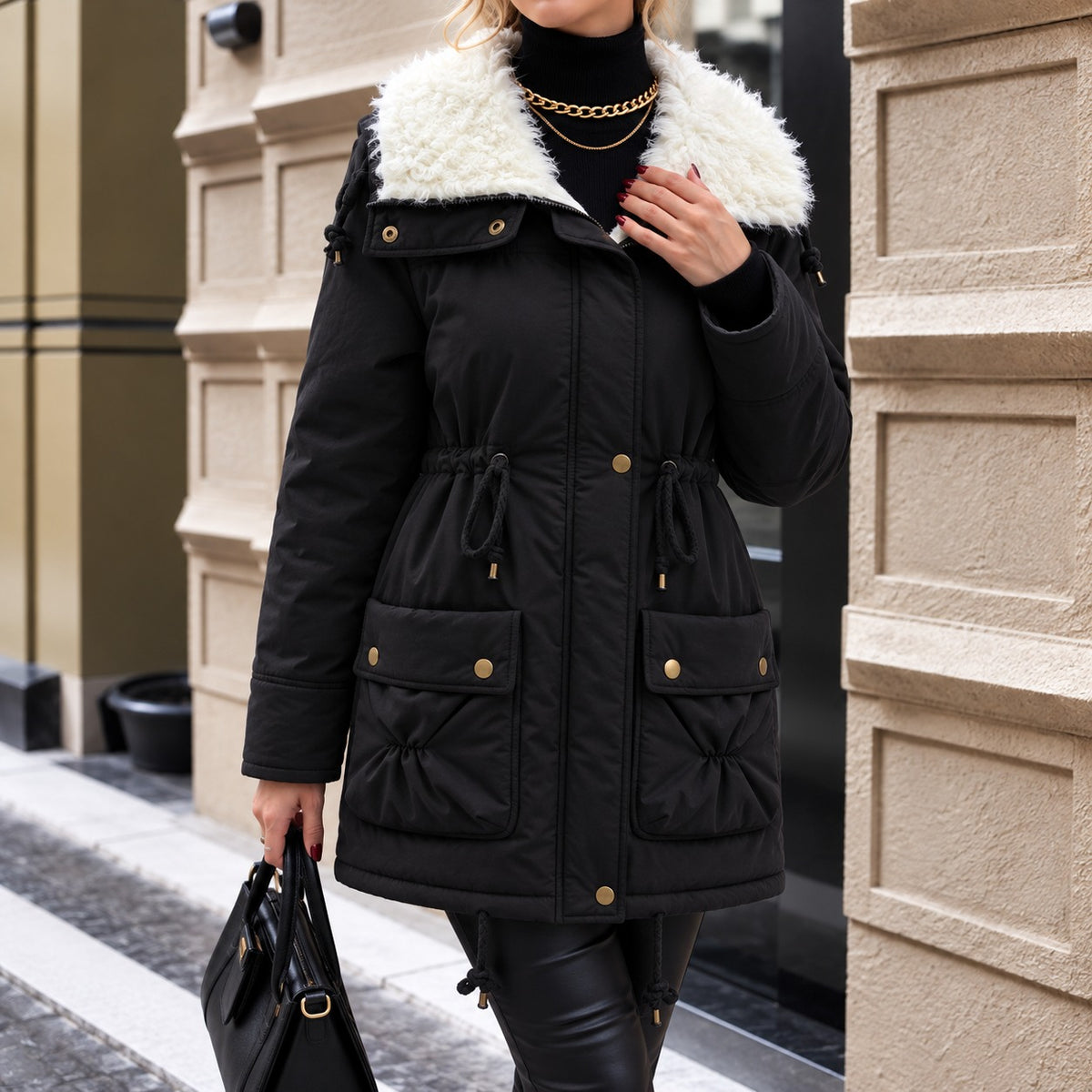 Coat Pamela™ with a Lined High Collar, Front Closure and Flap Pockets