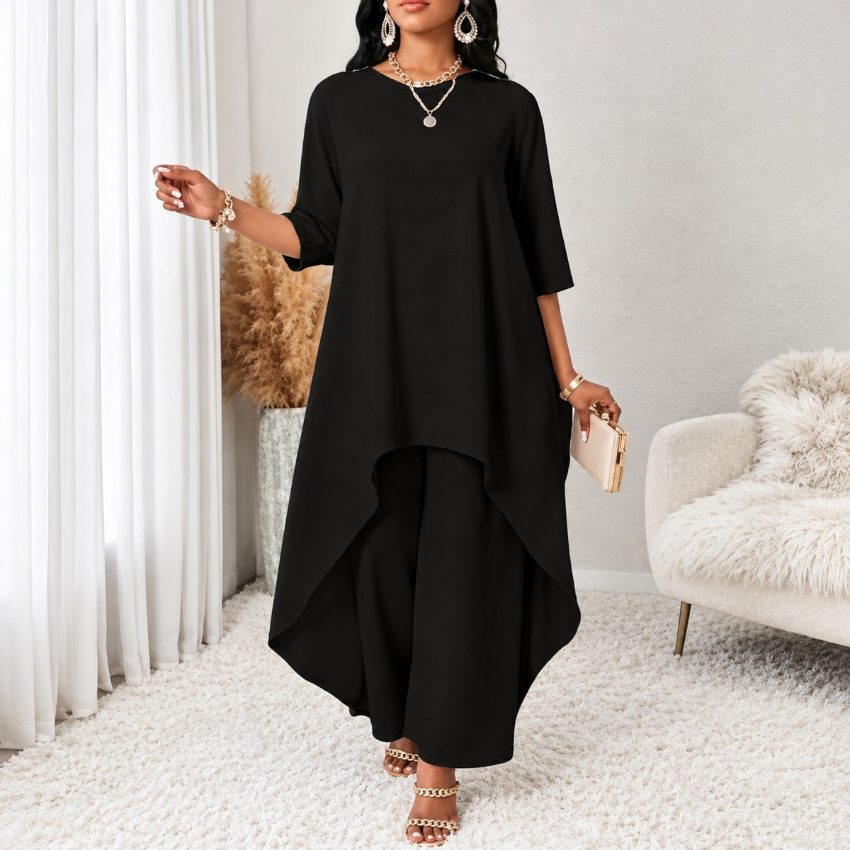 Set Elise™ with Asymmetric Longline Top and Flowy Wide-Leg Pants
