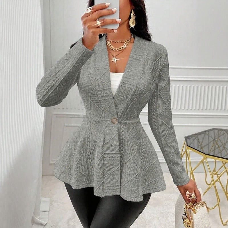 Victoire™ Blazer with Defined Waist, Elegant Lapels and Geometric Texture