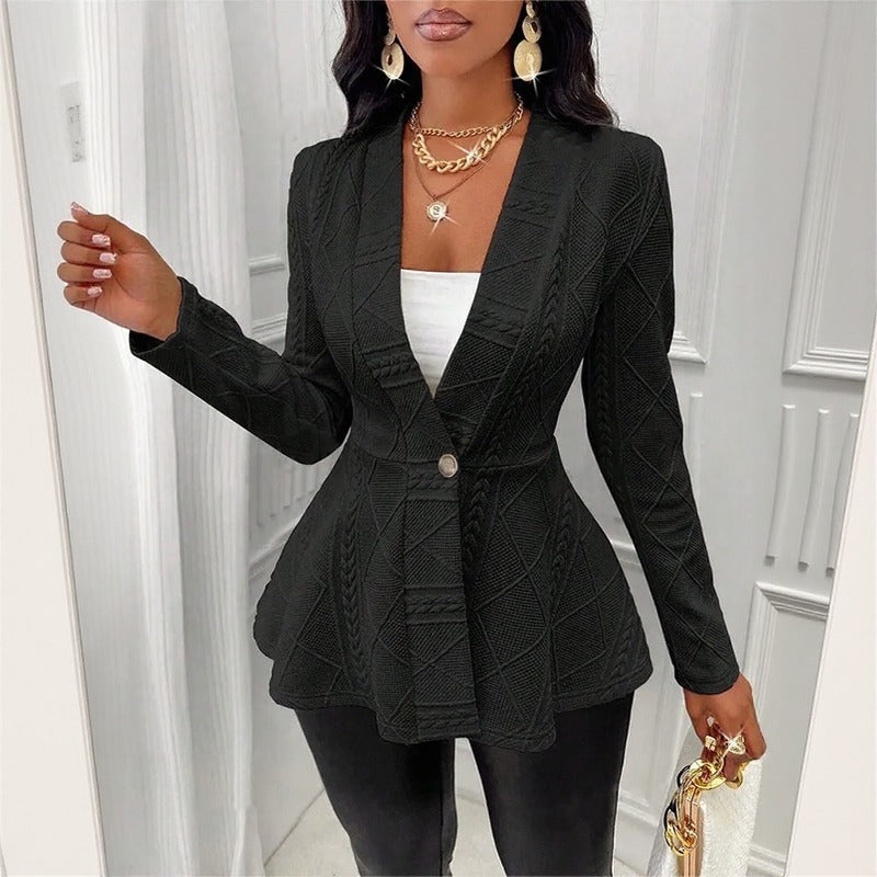 Victoire™ Blazer with Defined Waist, Elegant Lapels and Geometric Texture