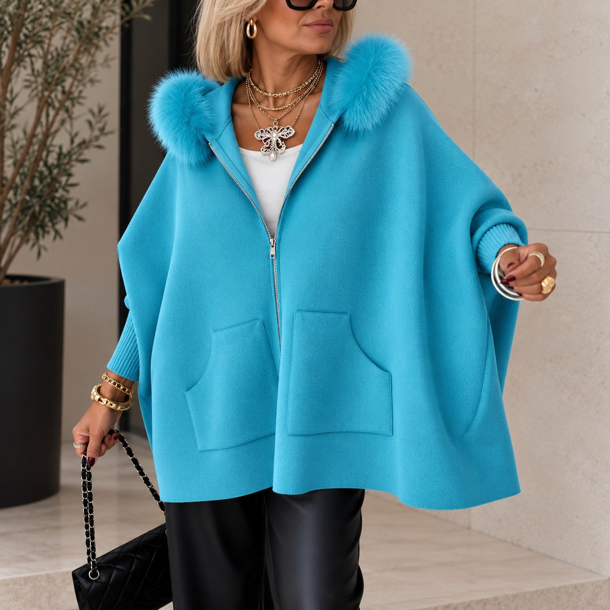 Laramie™ Hooded Jacket with Plush Trim, Ribbed Cuffs and Front Zipper