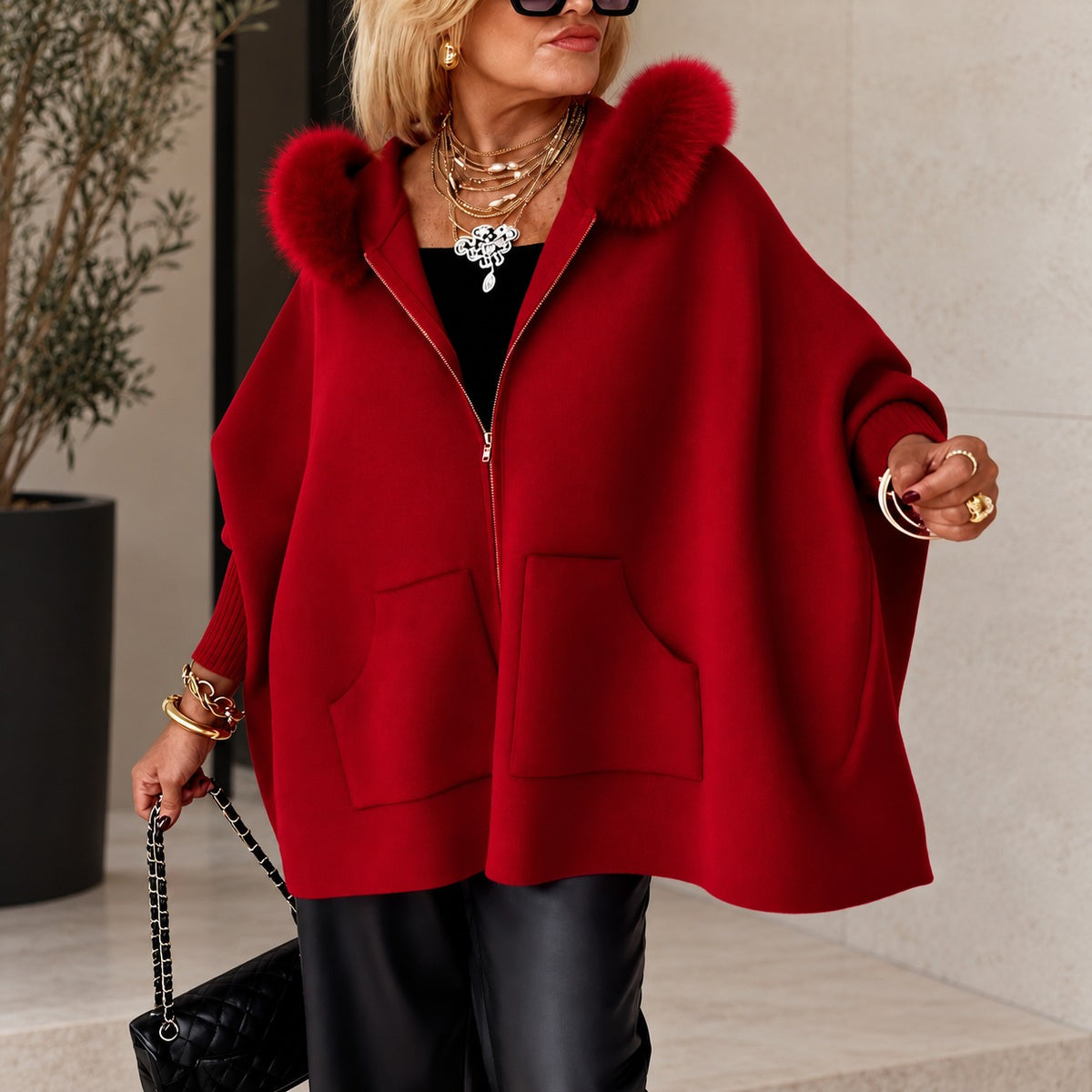 Laramie™ Hooded Jacket with Plush Trim, Ribbed Cuffs and Front Zipper
