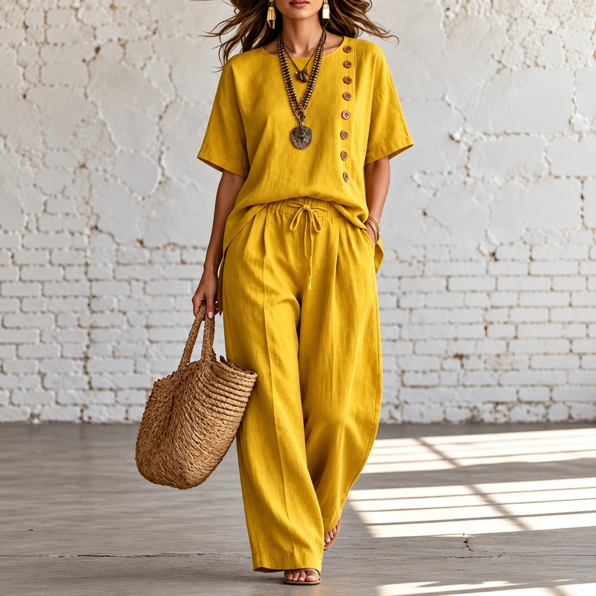 Set Kinsale™ with Button-Detail Top and Wide-Leg Pants