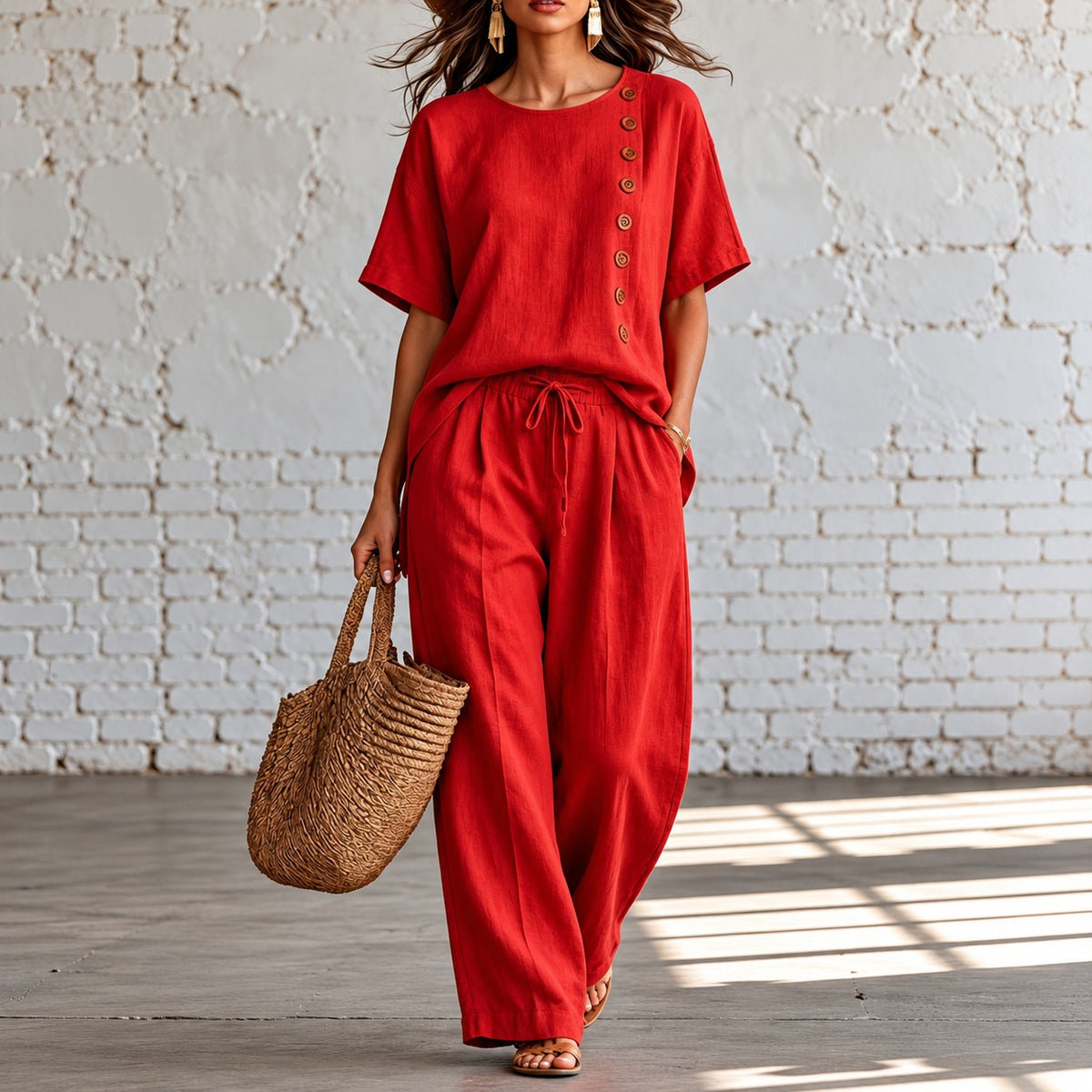 Set Kinsale™ with Button-Detail Top and Wide-Leg Pants