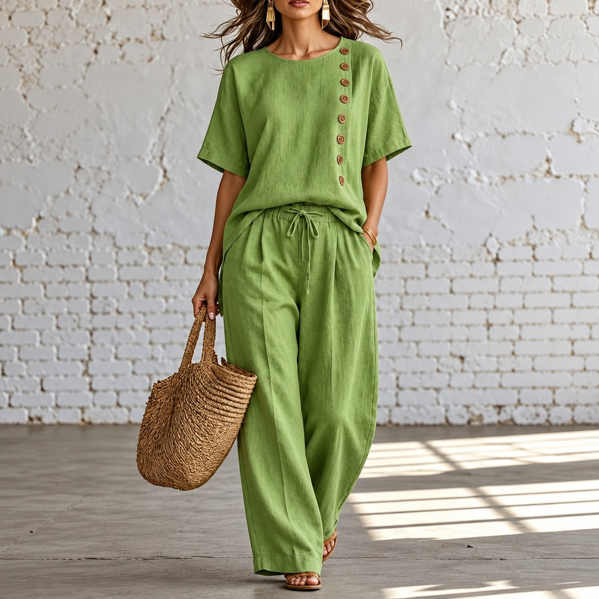 Set Kinsale™ with Button-Detail Top and Wide-Leg Pants