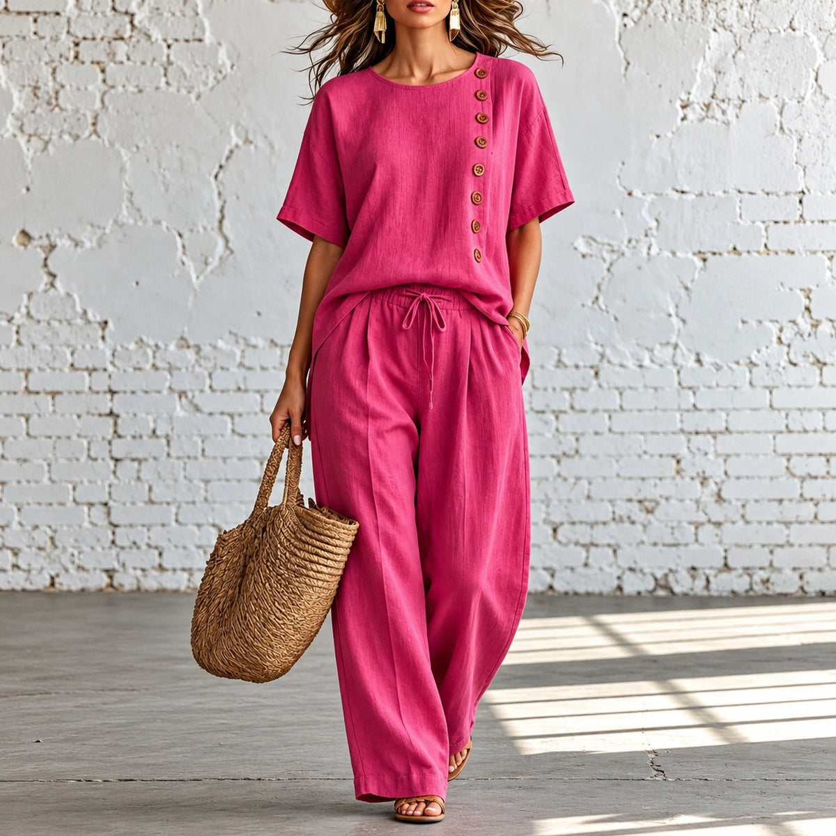 Set Kinsale™ with Button-Detail Top and Wide-Leg Pants