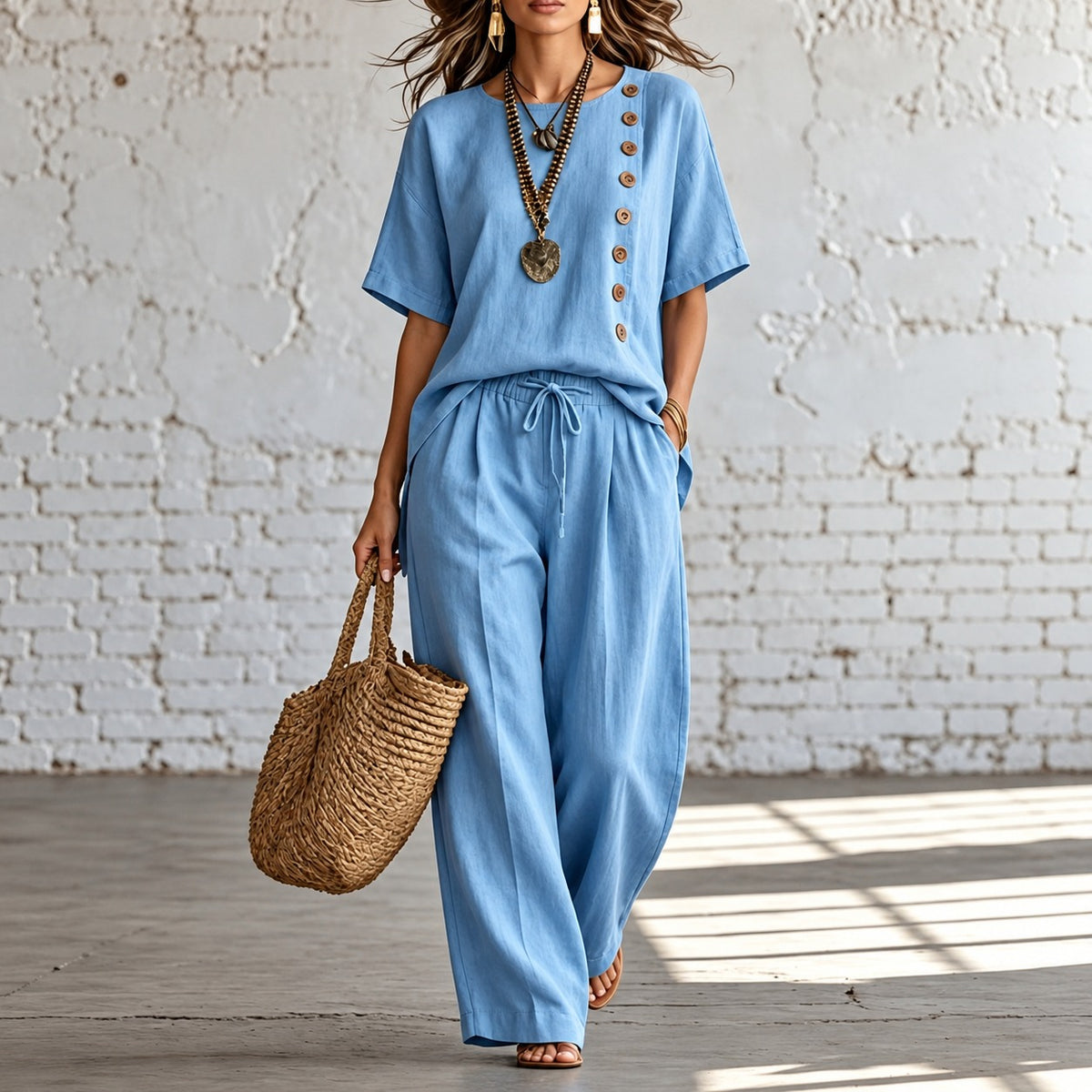 Set Kinsale™ with Button-Detail Top and Wide-Leg Pants