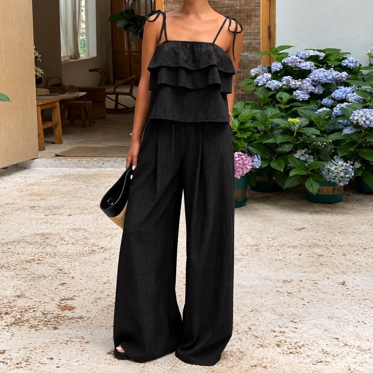 Set Marielle™ with Ruffled Camisole, Tie Straps and Wide-Leg Pants