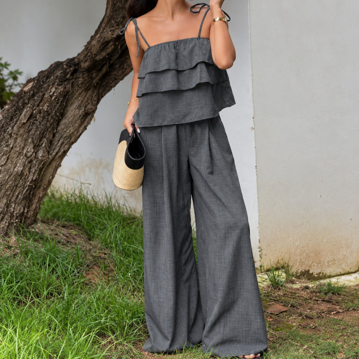Set Marielle™ with Ruffled Camisole, Tie Straps and Wide-Leg Pants