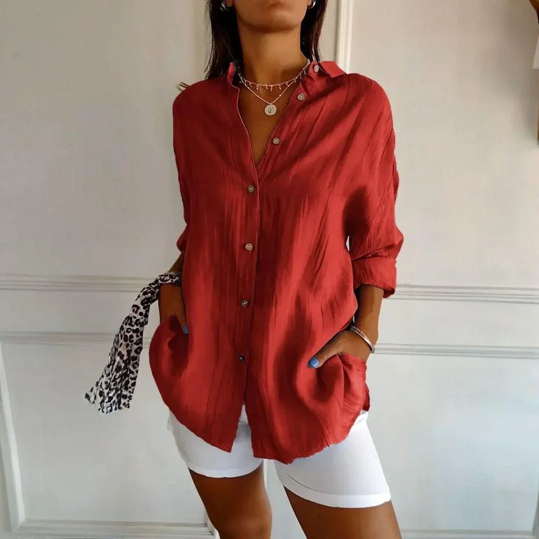 Ibiza™ Shirt in Cotton Linen with Semi Pleated Design / Comfort and Style that Embrace the Elegant Woman!