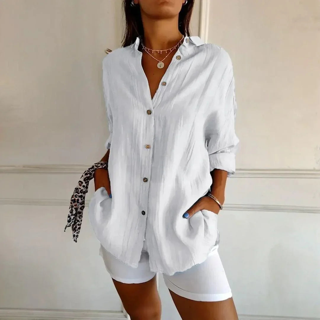 Ibiza™ Shirt in Cotton Linen with Semi Pleated Design / Comfort and Style that Embrace the Elegant Woman!