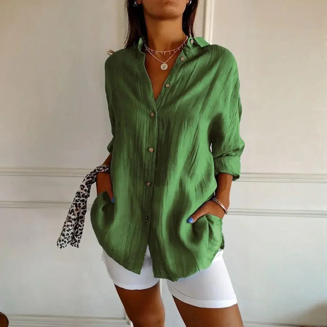 Ibiza™ Shirt in Cotton Linen with Semi Pleated Design / Comfort and Style that Embrace the Elegant Woman!