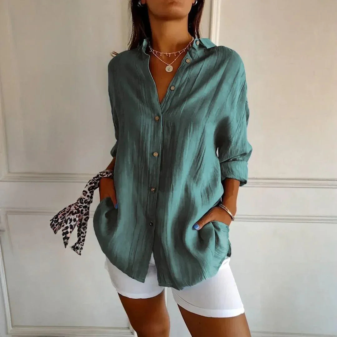 Ibiza™ Shirt in Cotton Linen with Semi Pleated Design / Comfort and Style that Embrace the Elegant Woman!
