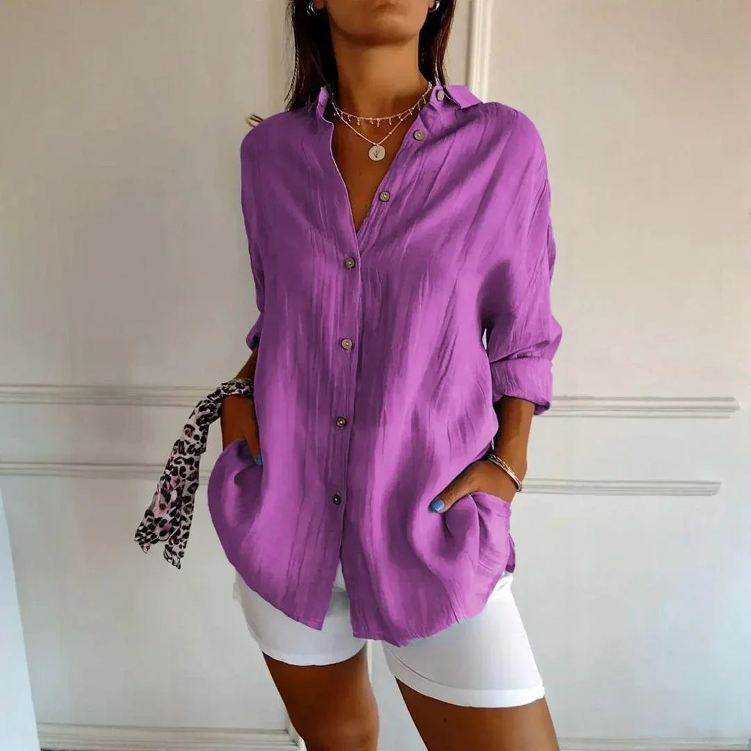 Ibiza™ Shirt in Cotton Linen with Semi Pleated Design / Comfort and Style that Embrace the Elegant Woman!