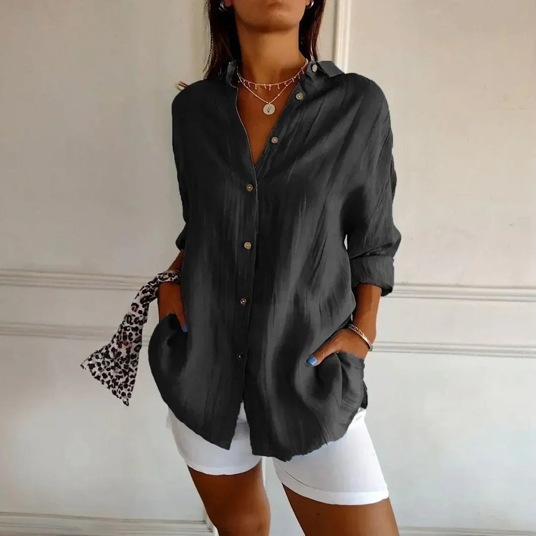 Ibiza™ Shirt in Cotton Linen with Semi Pleated Design / Comfort and Style that Embrace the Elegant Woman!