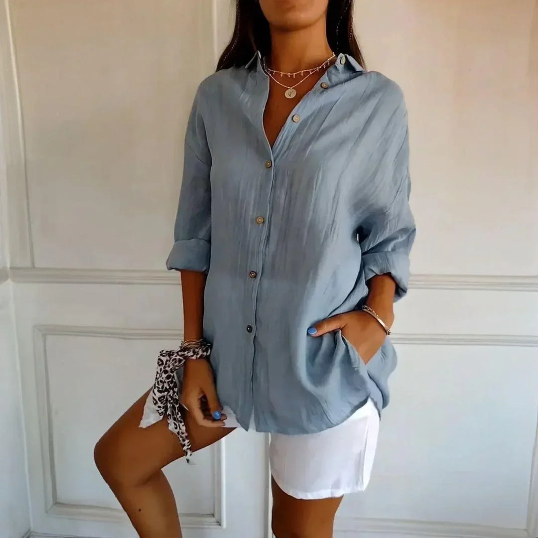 Ibiza™ Shirt in Cotton Linen with Semi Pleated Design / Comfort and Style that Embrace the Elegant Woman!