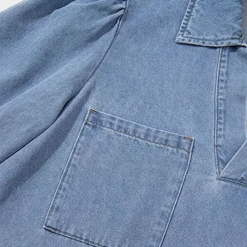Madalena™ Jeans Dress with Lapel Collar and Puffed Sleeves / The Classic Renewed with Comfort and Femininity