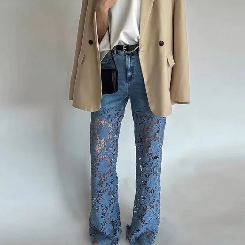 Bethania™ Jeans in Modern Denim with Handcrafted Floral Lace / Casual Chic Style and Comfort for Memorable Looks!